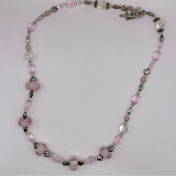 Unbranded Pink Clear Glass Beads Beaded Necklace Heart Arrow Toggle Clasp - Picture 1 of 11